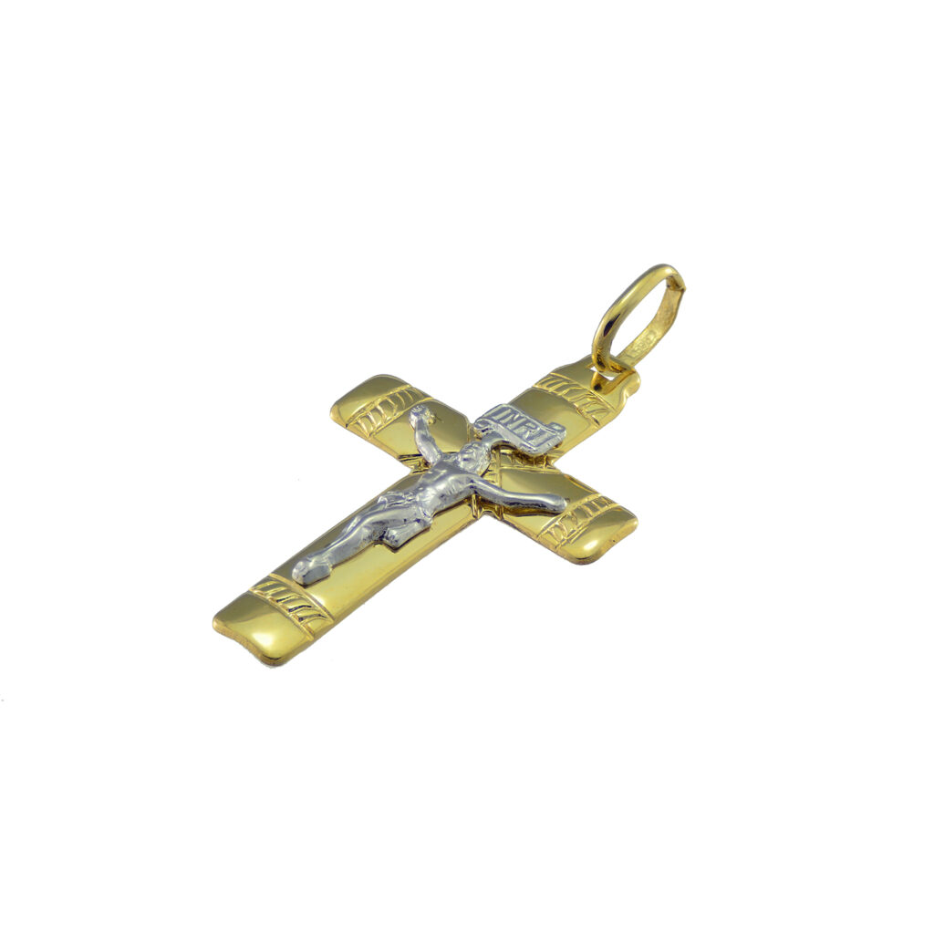 Złota zawieszka krzyż bikolor duży 585