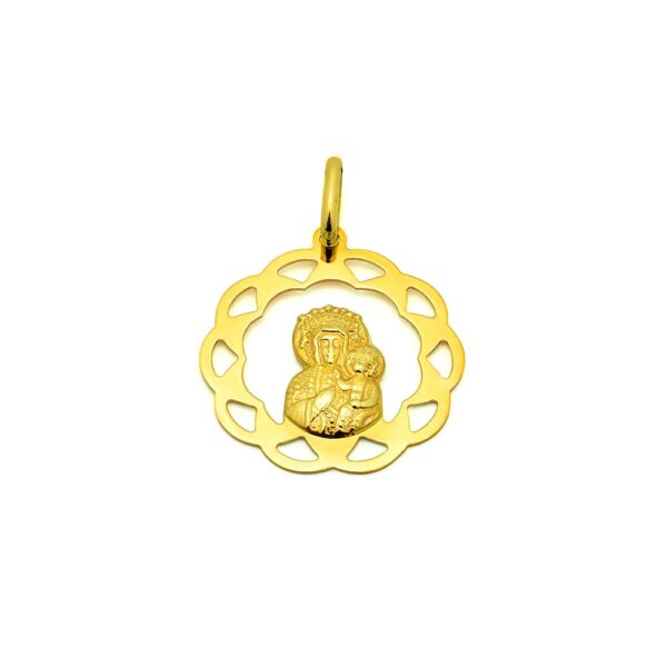 Złoty medalik Matka Boska Częstochowska okrągły wzorek 585