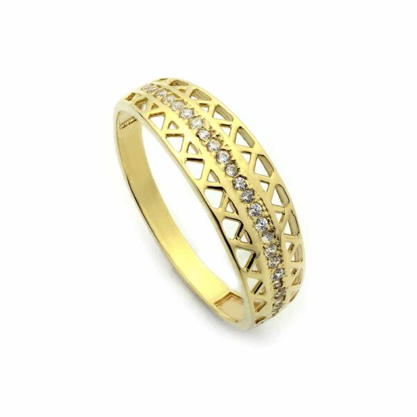 Złoty pierścionek ażurowy z cyrkoniami