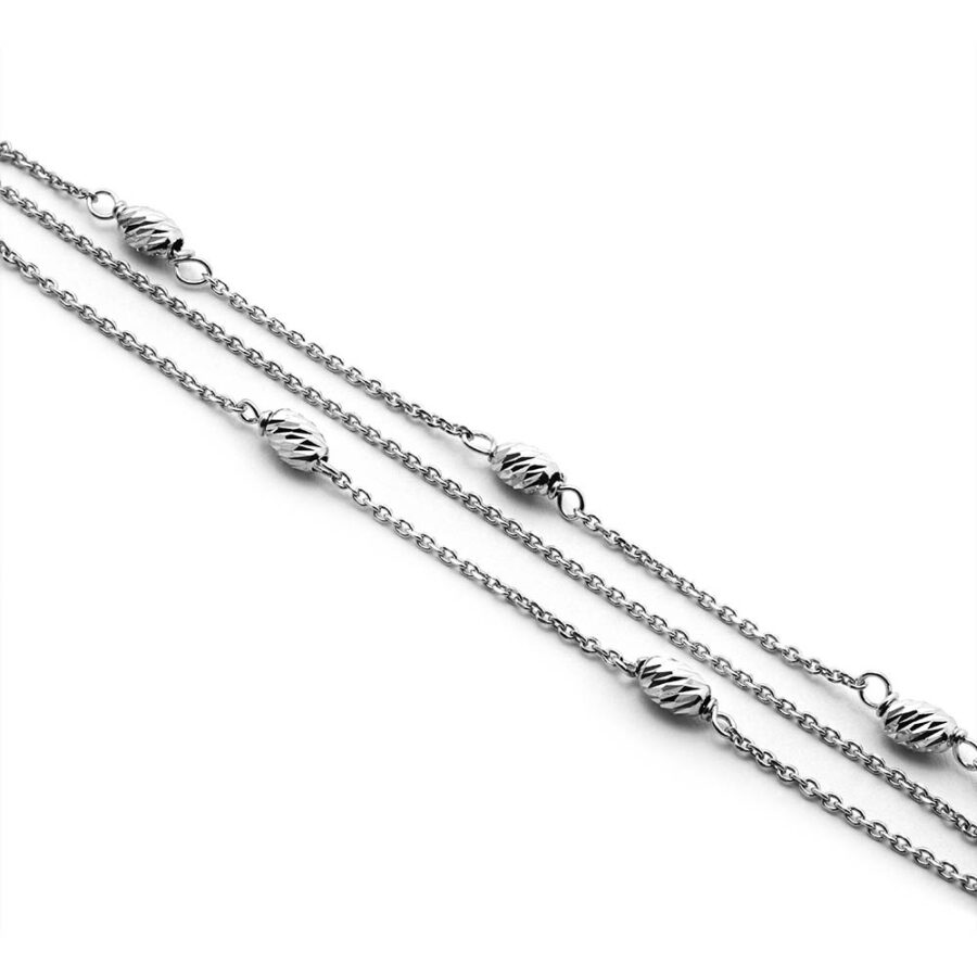 Srebrna bransoletka potrójna z diamentowanymi elementami, srebrna bransoletka z kuleczkami, bransoletka potrójna