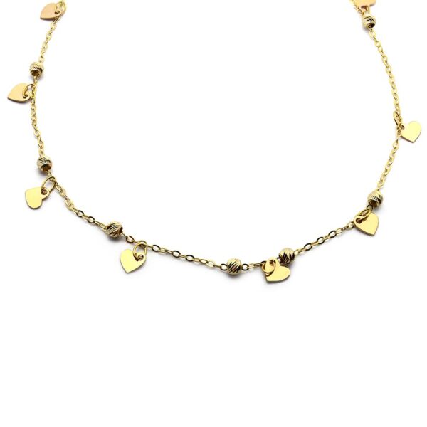 Złota celebrytka z sercami 42 cm, biżuteria na walentynki, łańcuszek z serduszkiem